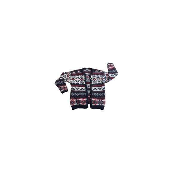 Vintage Woolrich Swedish Wool Cardigan Sweater Red Black Button Up Jumper - Picture 1 of 6